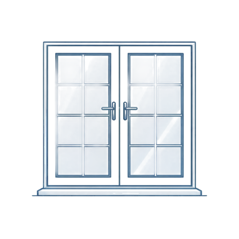 Blue French doors in detailed design