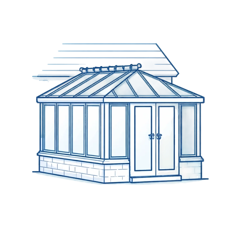 Minimalist blue conservatory illustration
