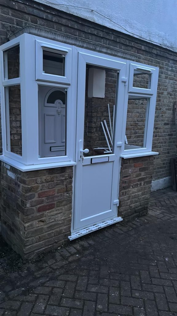 uPVC front porch installation at the front of a house in Enfield