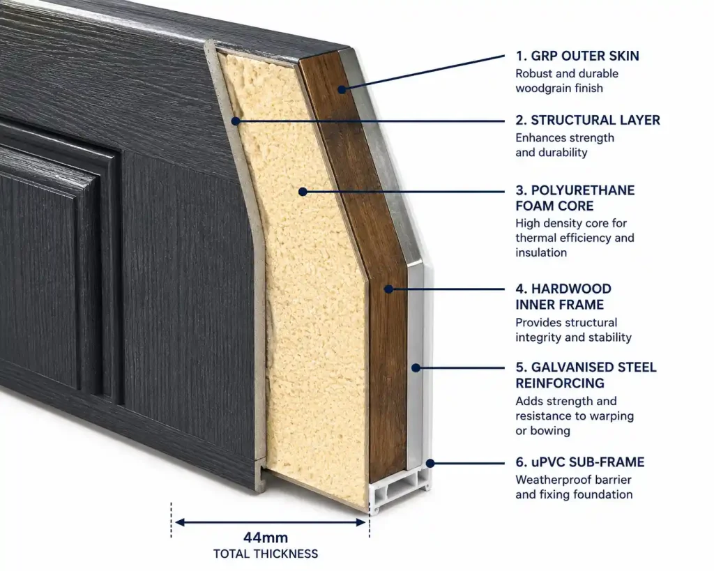 composite door construction, layers explanation
