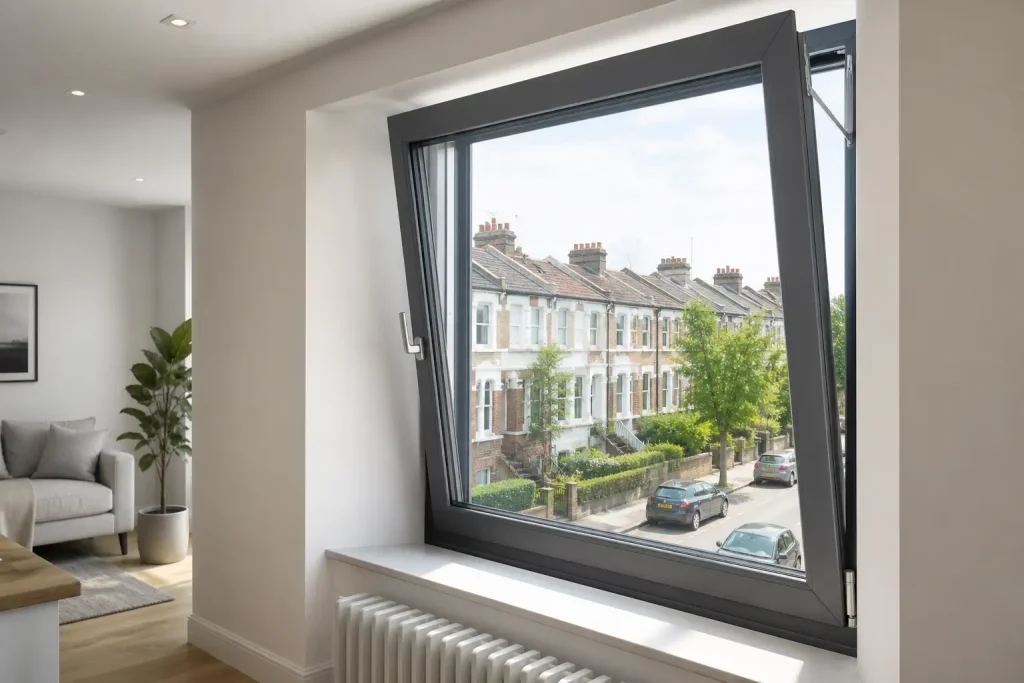 modern tilt and turn window installed in a contemporary UK home interior